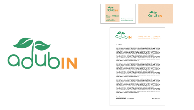 Desenvolvimento de naming e identidade visual para a empresa AdubIN. A prosposta traz como elemento principal a germinação de um broto para  representar os ciclos defendidos pela marca.