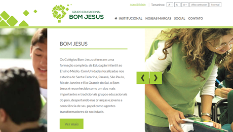 Site apresenta informações sobre as empresas que constituem a organização educacional, como a FAE e o Colégio Bom Jesus